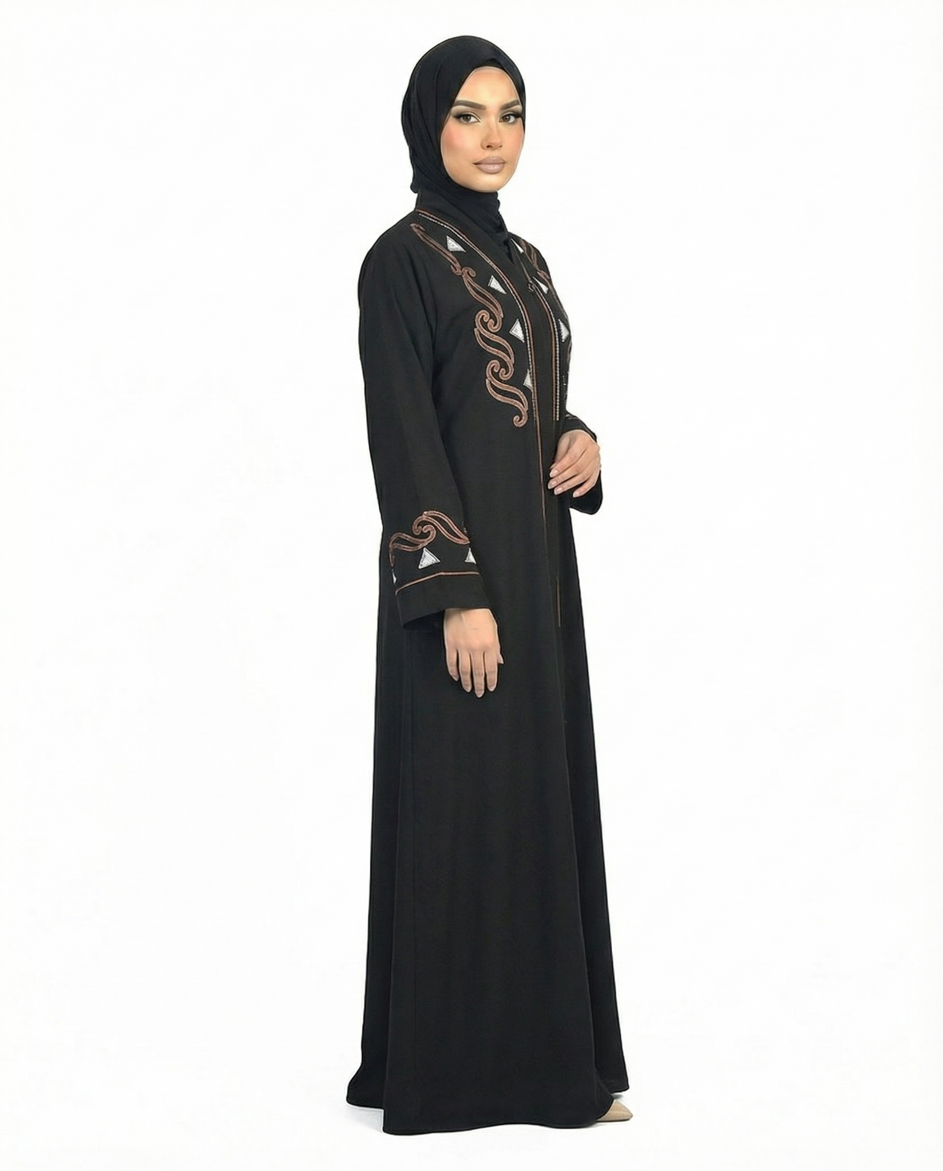 Tap Shoe Elegant Embroidered Abaya with Geometric Detail