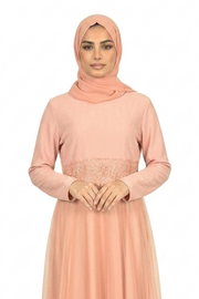 Pale Khaki Premium Modest Maxi Dress with Embroidered Waist Detail