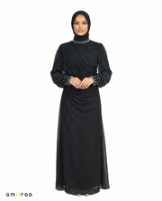 Meteorite Draped Chiffon Maxi Dress with Beaded Embellished Neckline & Cuffs