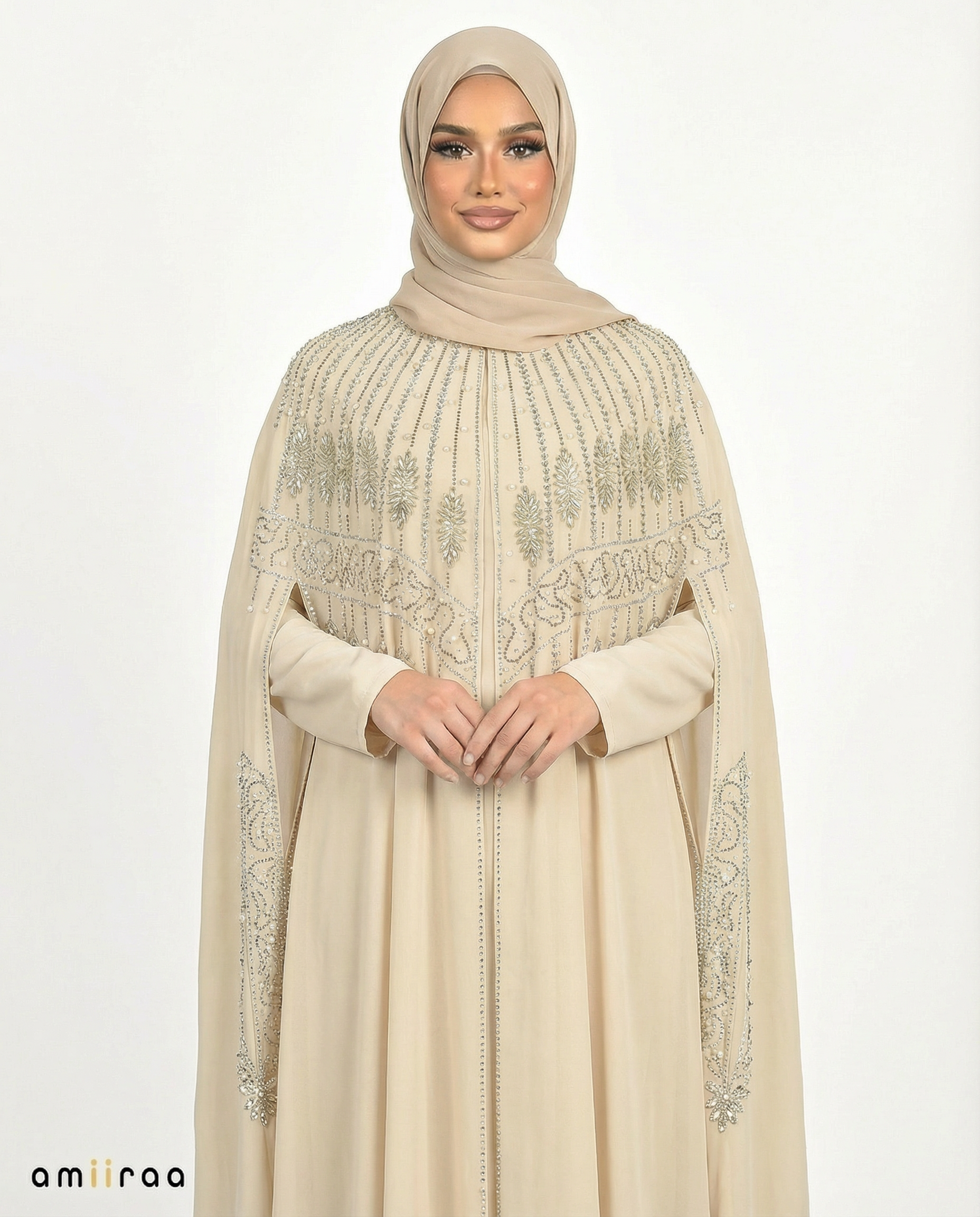 Desert Sage Celeste Beaded Two-Piece Cloak Abaya Set