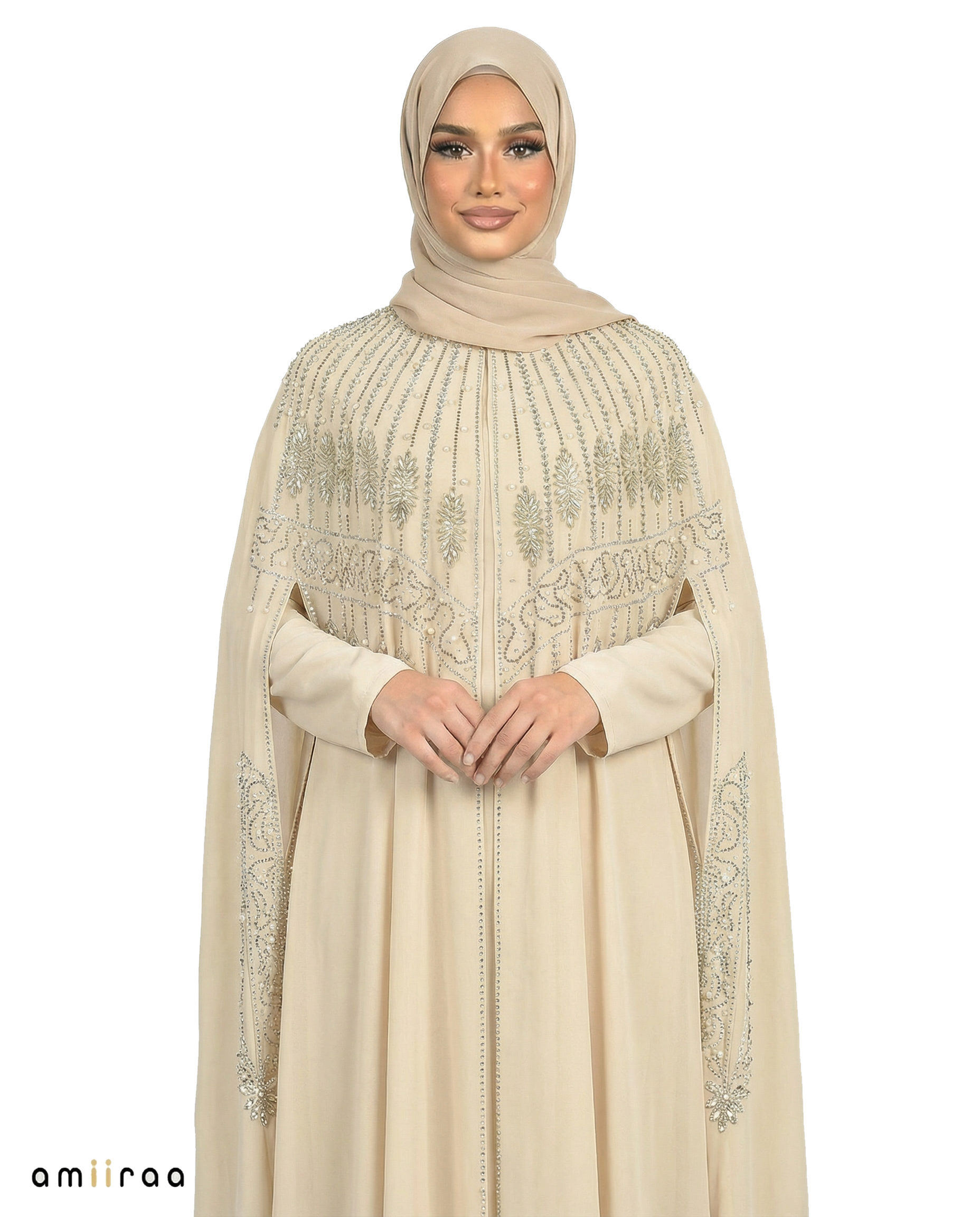 Desert Sage Celeste Beaded Two-Piece Cloak Abaya Set