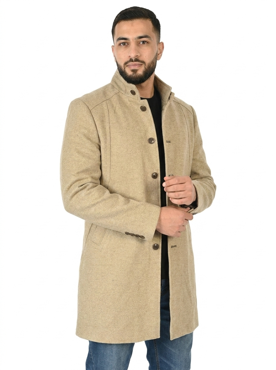 Weathered Teak  Men’s Premium Turkish High Collar Overcoat