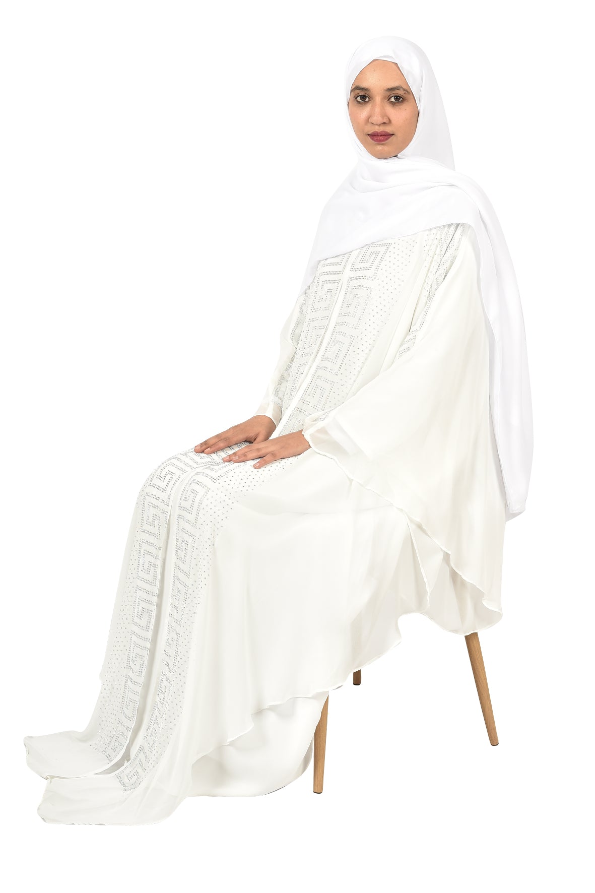 White Abaya with Geometric Crystal Embellishments (ladies abaya )
