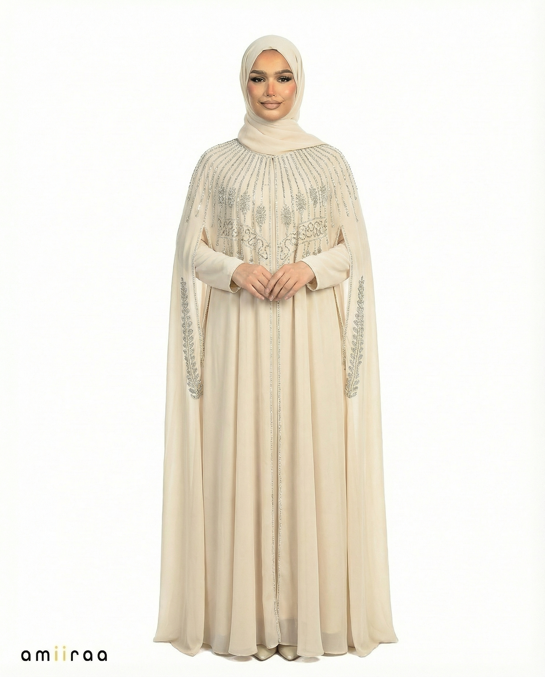 Desert Sage Celeste Beaded Two-Piece Cloak Abaya Set