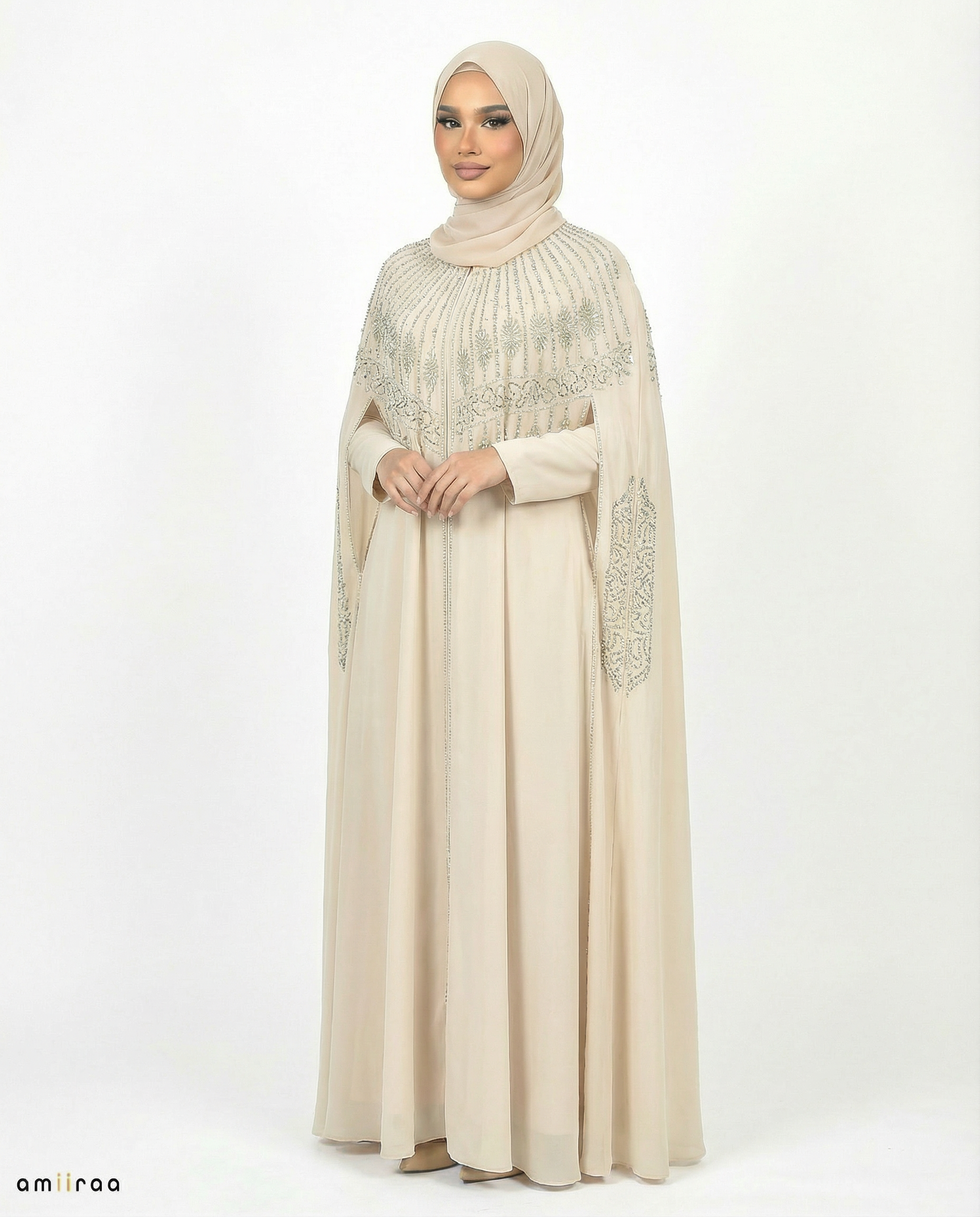 Desert Sage Celeste Beaded Two-Piece Cloak Abaya Set
