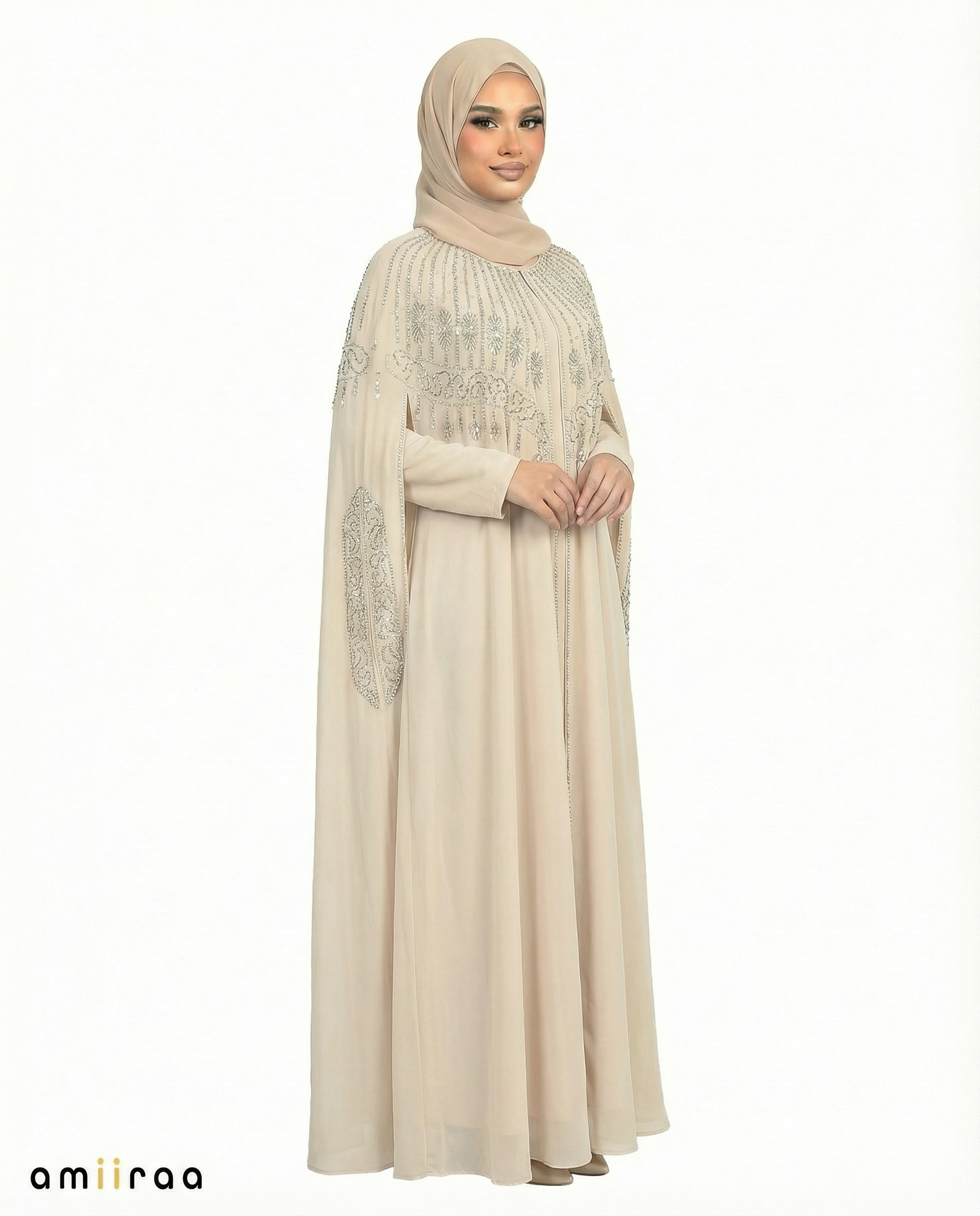 Desert Sage Celeste Beaded Two-Piece Cloak Abaya Set