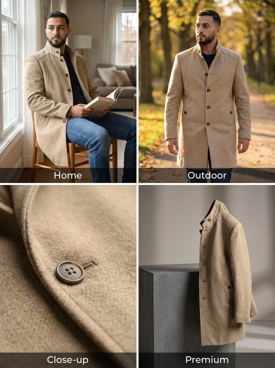 Weathered Teak  Men’s Premium Turkish High Collar Overcoat