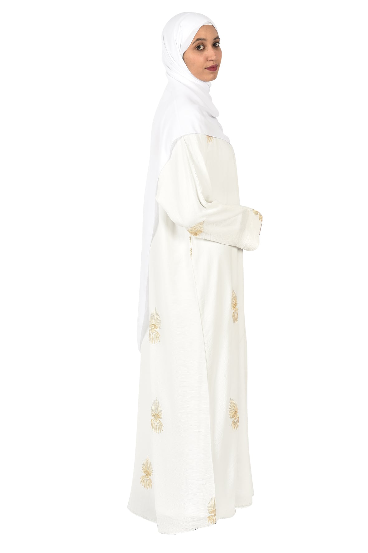 Elegant White Abaya with Gold Embroidery ( ladies abaya )
