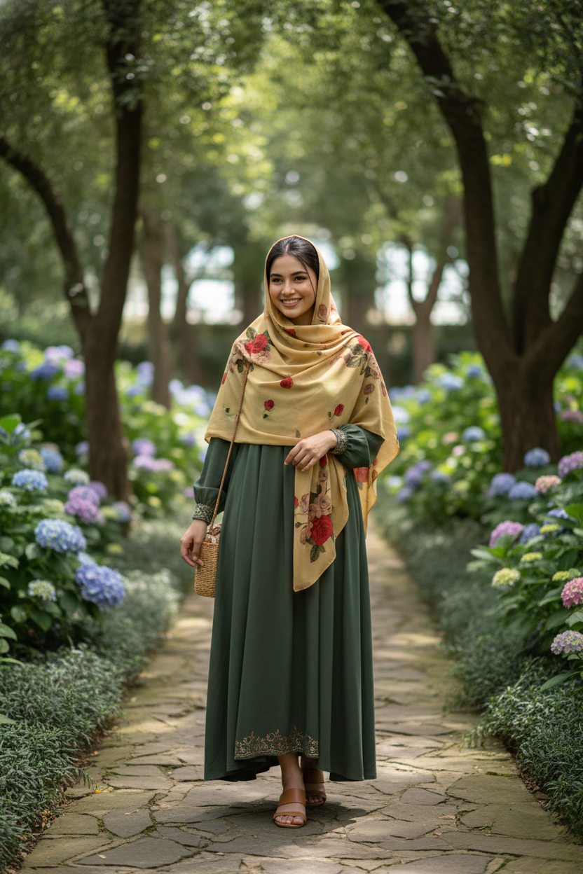 Honey Mustard Chiffon Scarf with Dark Red Rose Design for Everyday Wear