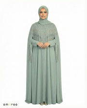 Artic Celeste Beaded Two-Piece Cloak Abaya Set