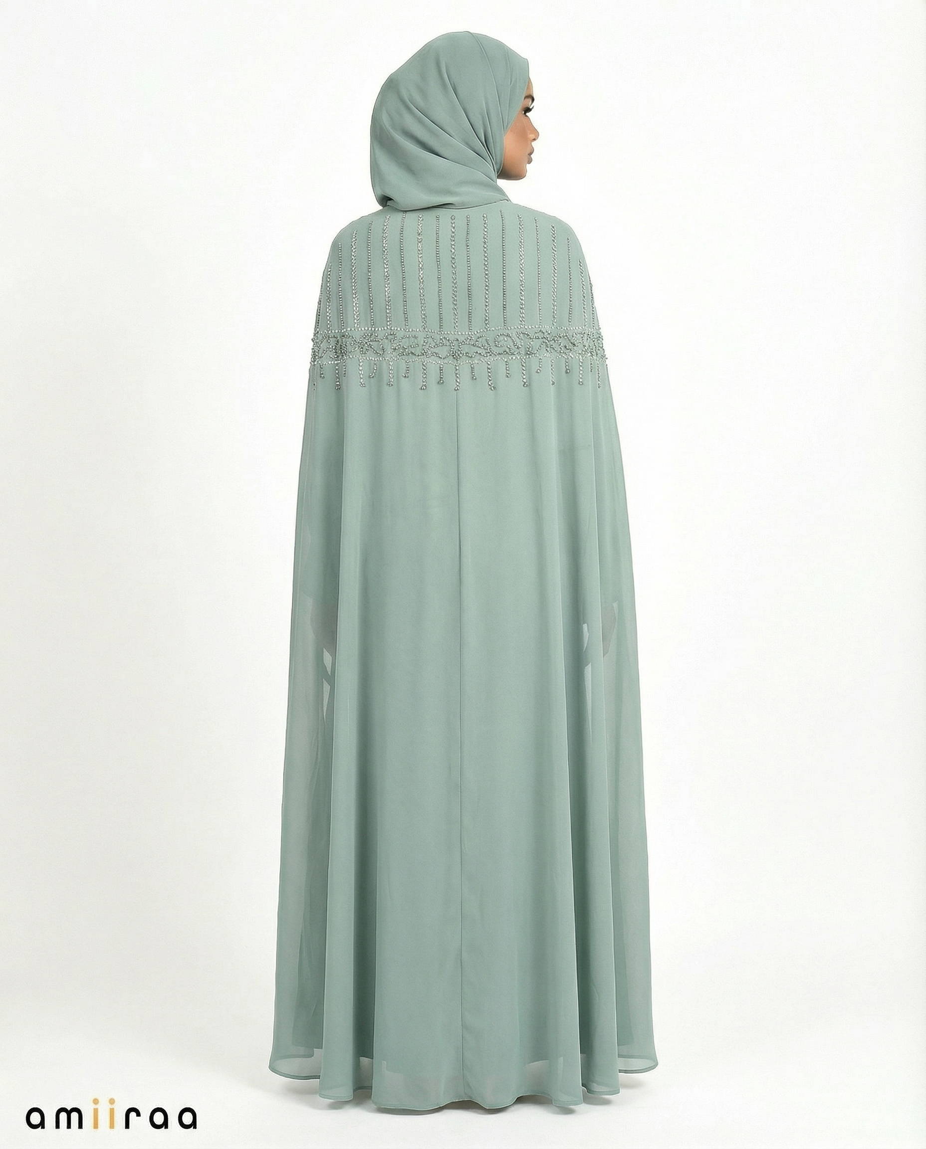 Artic Celeste Beaded Two-Piece Cloak Abaya Set