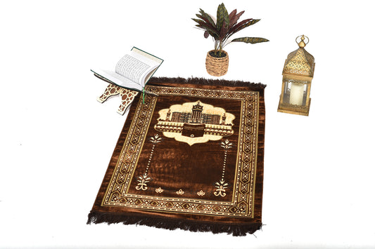 Prayer Rug with Kaaba Design – Elegant Brown ( musallahs )
