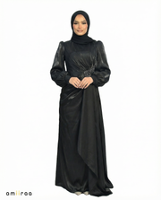 Meteorite Drape Dress with Crystal-Embellished Waist & Puff Sleeves