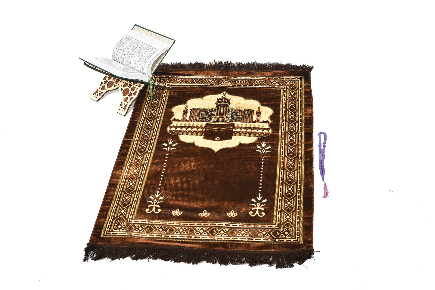 Prayer Rug with Kaaba Design – Elegant Brown ( musallahs )