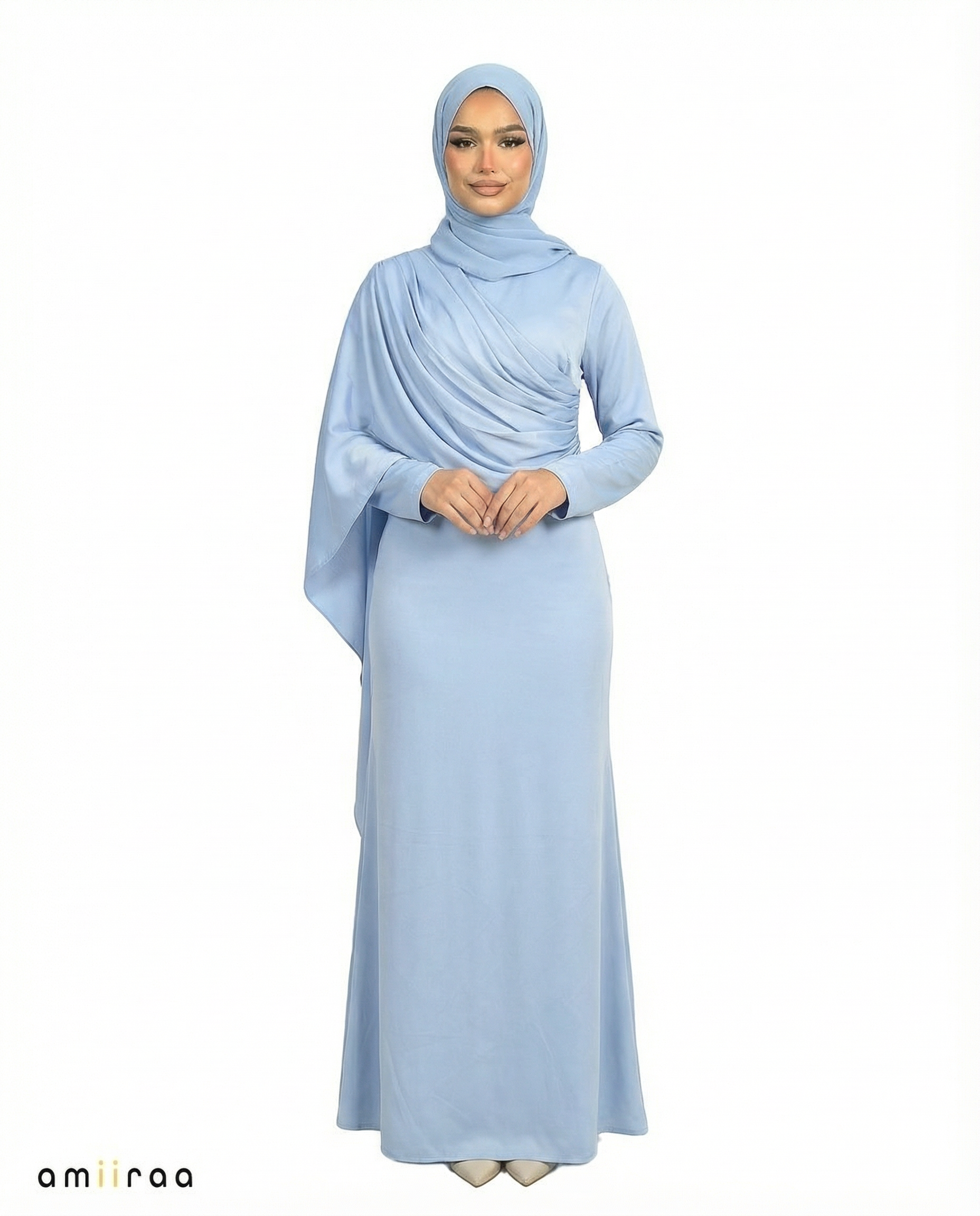 Salt Air Silk-Feel Draped Cape Overlay Maxi Dress