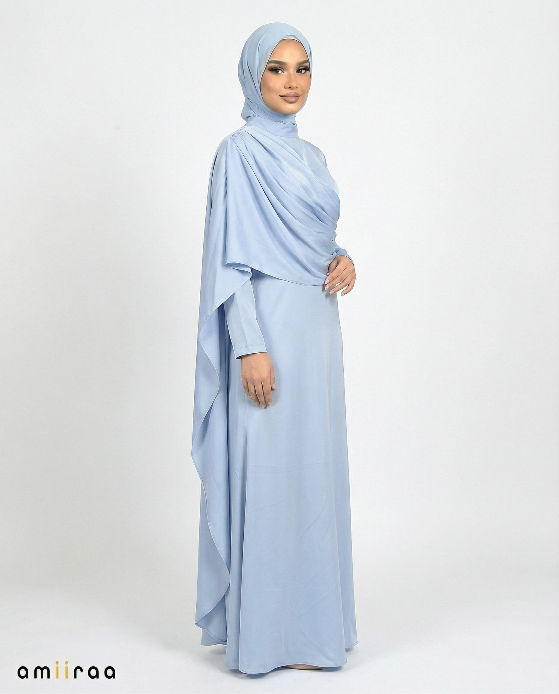 Salt Air Silk-Feel Draped Cape Overlay Maxi Dress