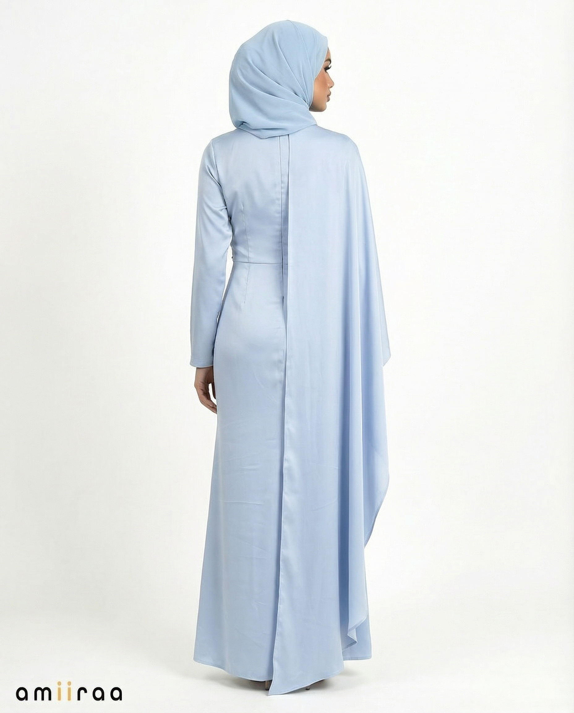 Salt Air Silk-Feel Draped Cape Overlay Maxi Dress