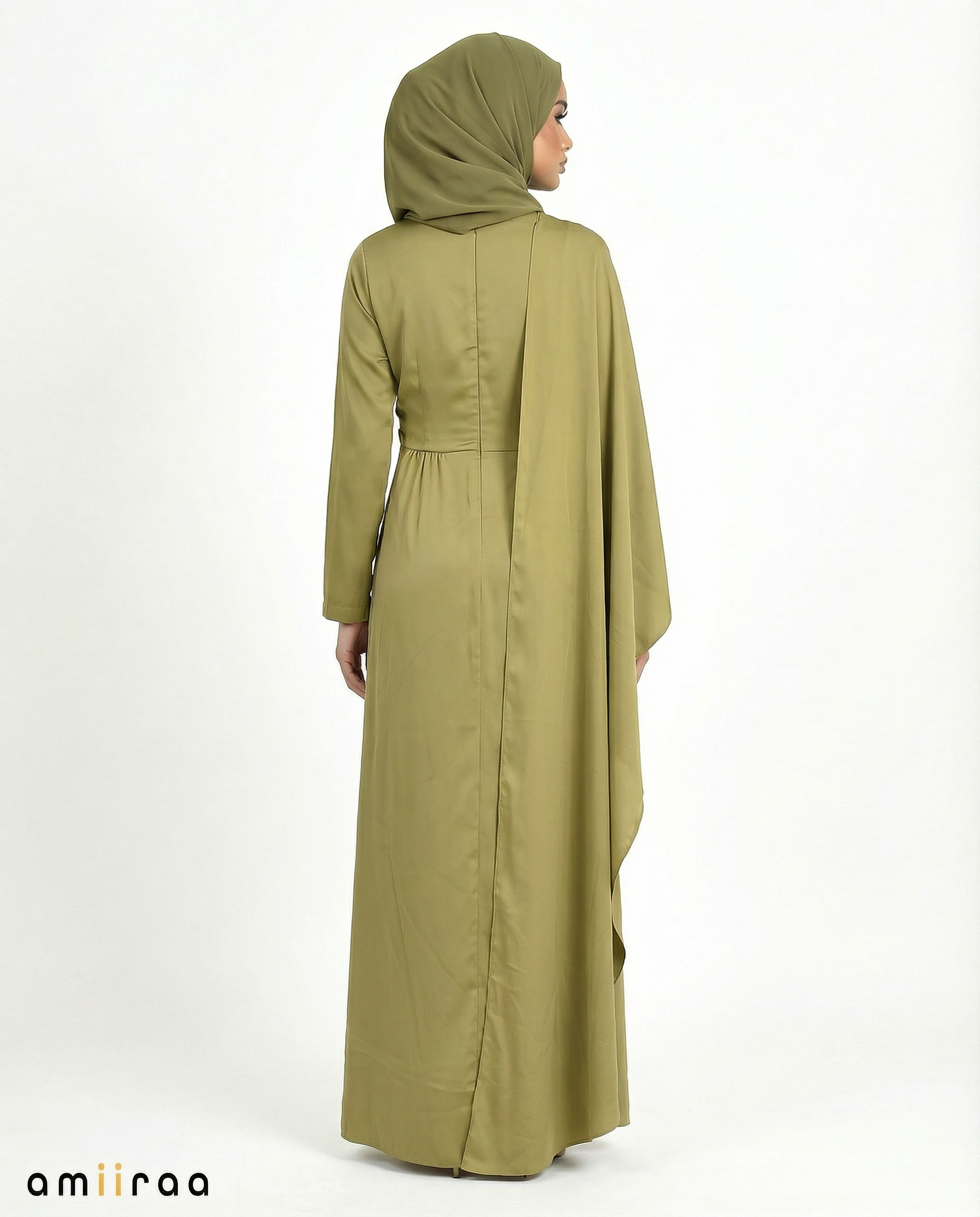 Burnished Gold Silk-Feel Draped Cape Overlay Maxi Dress