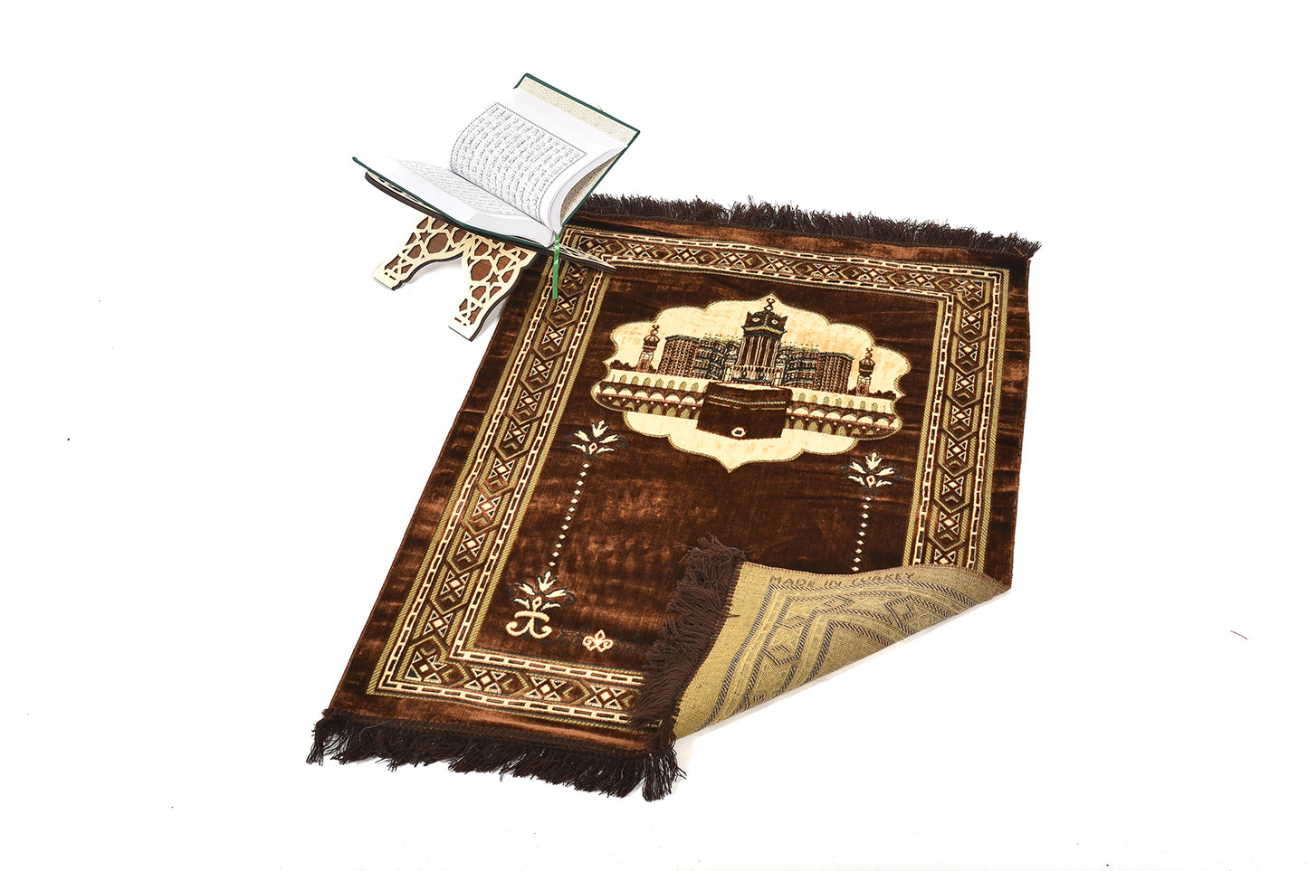 Prayer Rug with Kaaba Design – Elegant Brown ( musallahs )