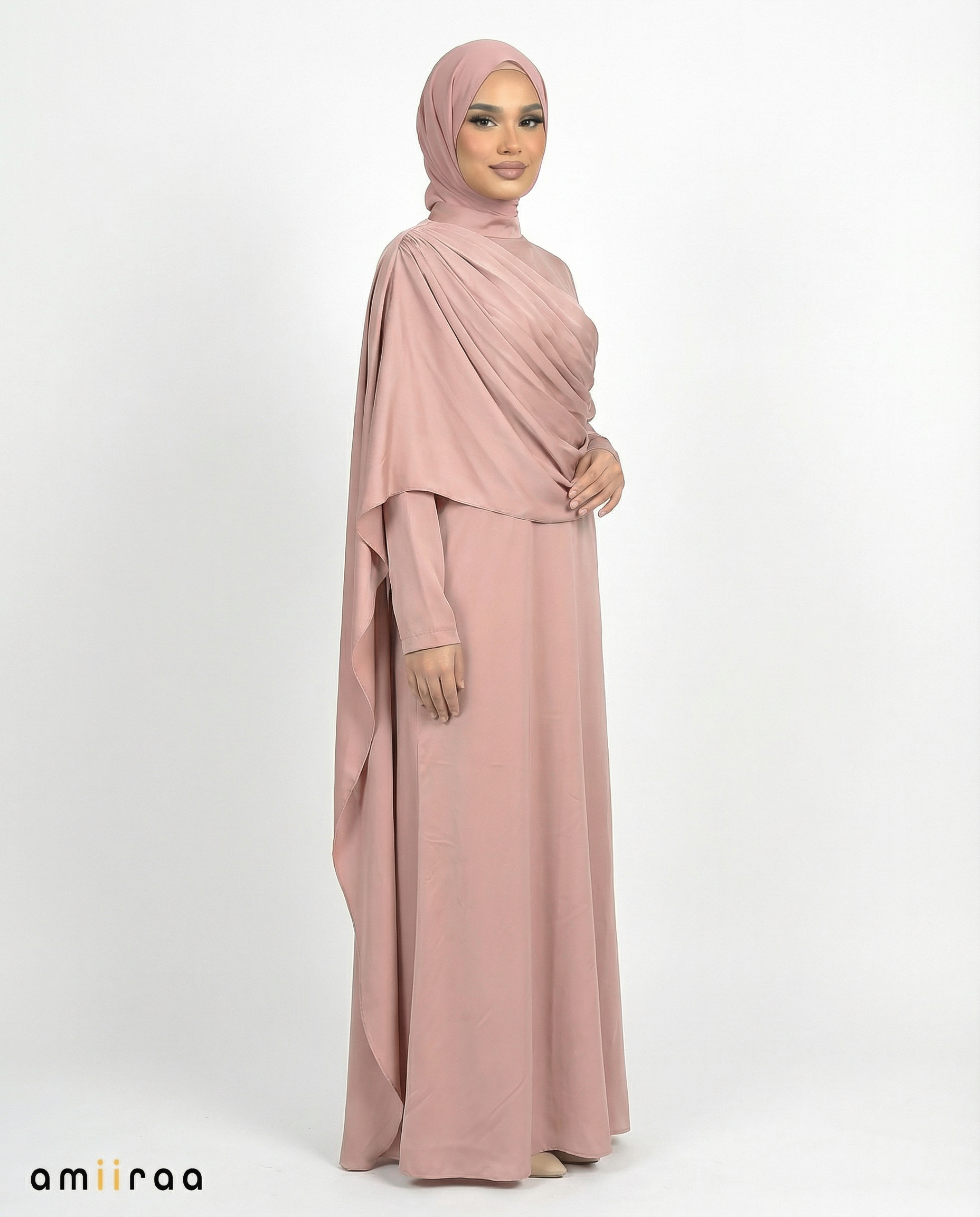 Lilas Silk-Feel Draped Cape Overlay Maxi Dress