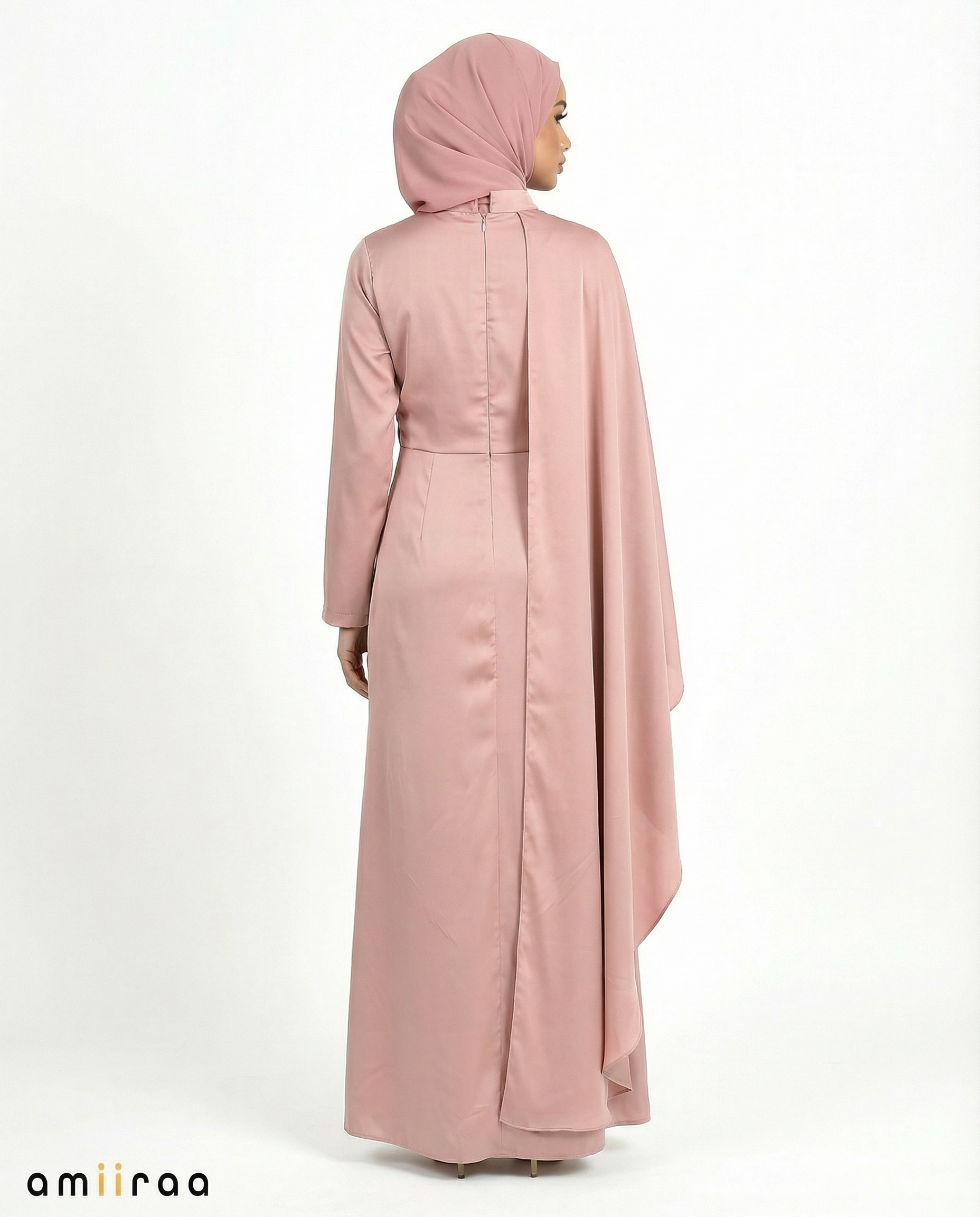 Lilas Silk-Feel Draped Cape Overlay Maxi Dress