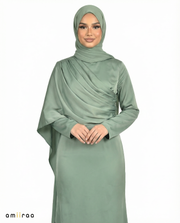Balsam Green Silk-Feel Draped Cape Overlay Maxi Dress