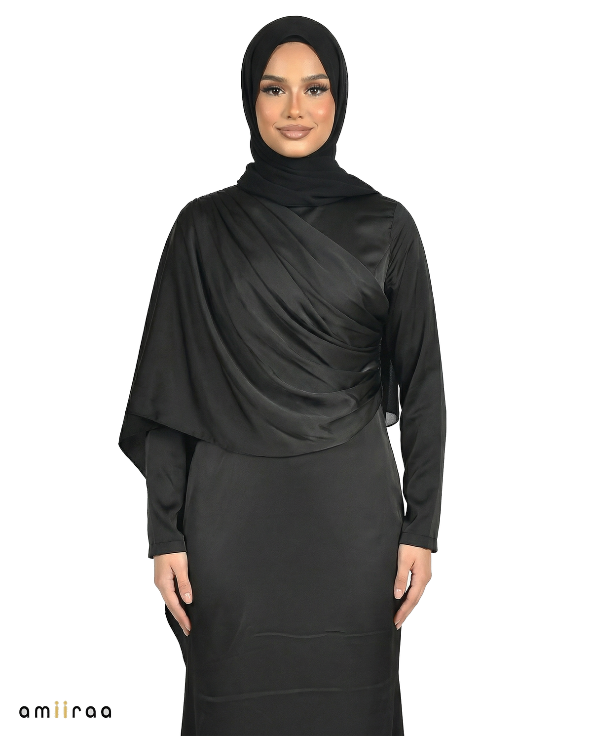Meteorite Silk-Feel Draped Cape Overlay Maxi Dress