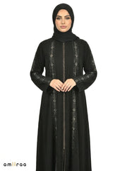 Harvest Gold Embroidered Sleeve Detail Front-Zip Abaya