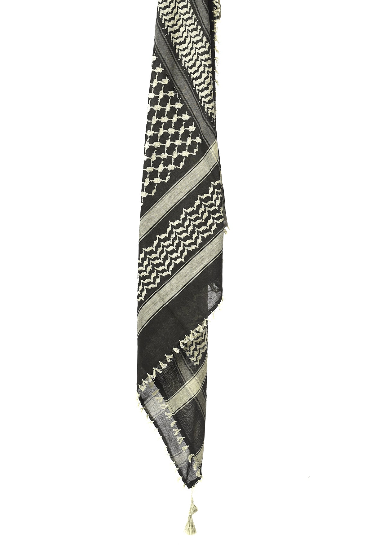 Mulled Basil Keffiyeh Pattern Tassel Scarf