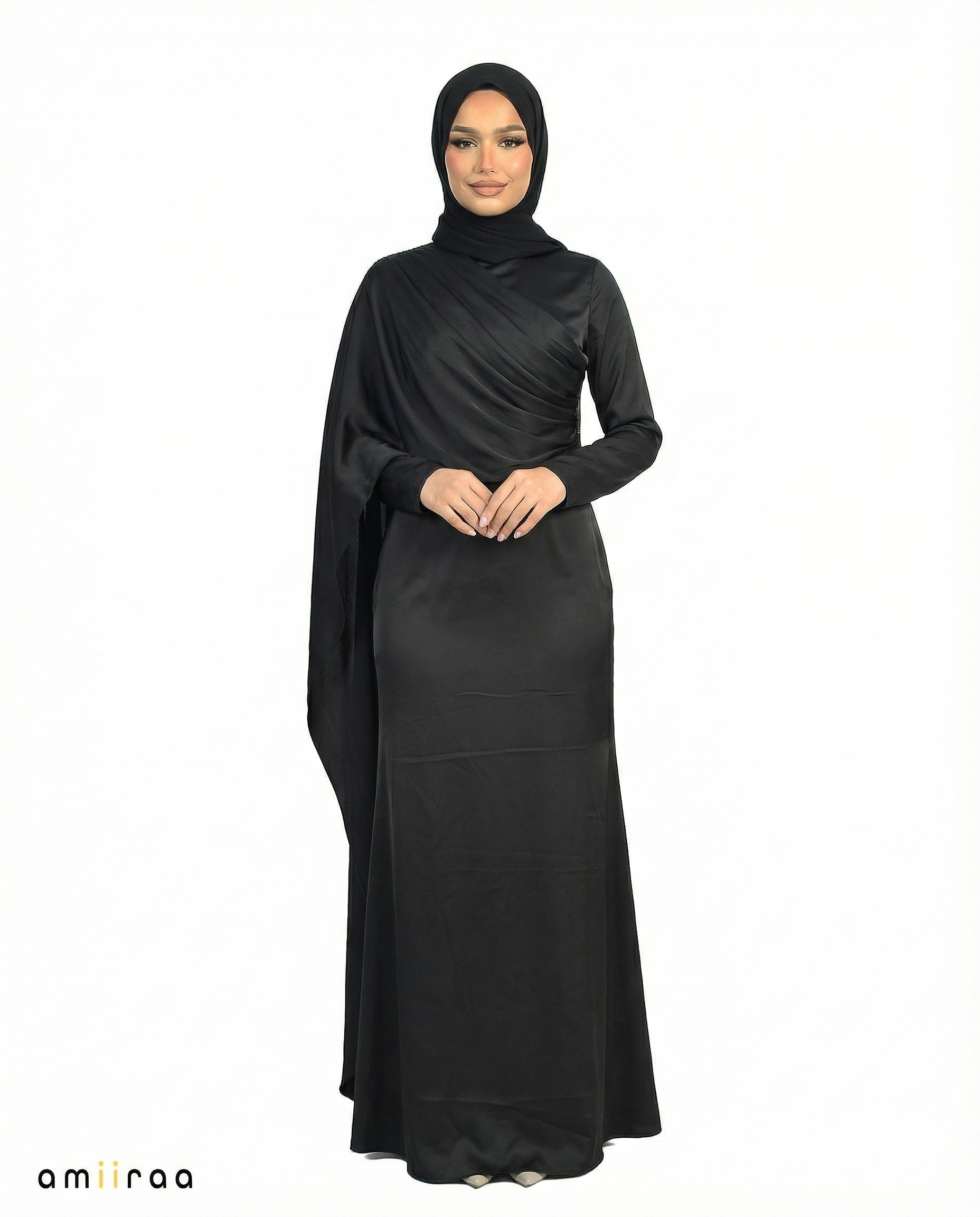 Meteorite Silk-Feel Draped Cape Overlay Maxi Dress