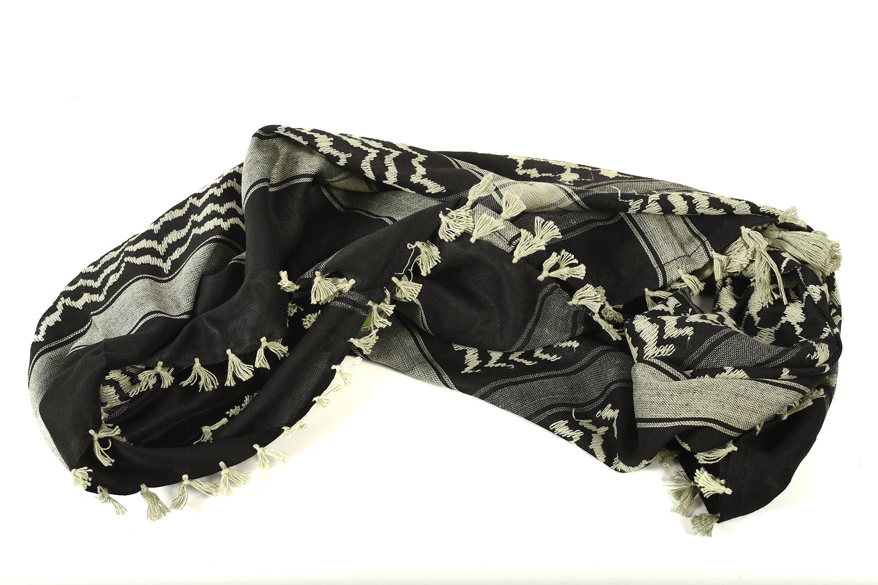Mulled Basil Keffiyeh Pattern Tassel Scarf