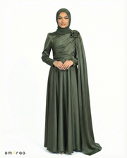 Eden Satin Drape Gown with Detachable Shoulder Flower