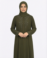Peat Stone-Trim Layered Chiffon Abaya