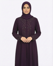 Purple Pennant Stone-Trim Layered Chiffon Abaya