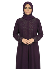 Purple Pennant Stone-Trim Layered Chiffon Abaya