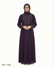 Purple Pennant Stone-Trim Layered Chiffon Abaya