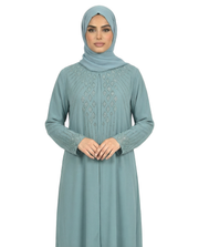 Arctic Stone-Trim Layered Chiffon Abaya