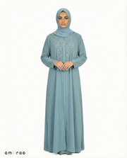 Arctic Stone-Trim Layered Chiffon Abaya