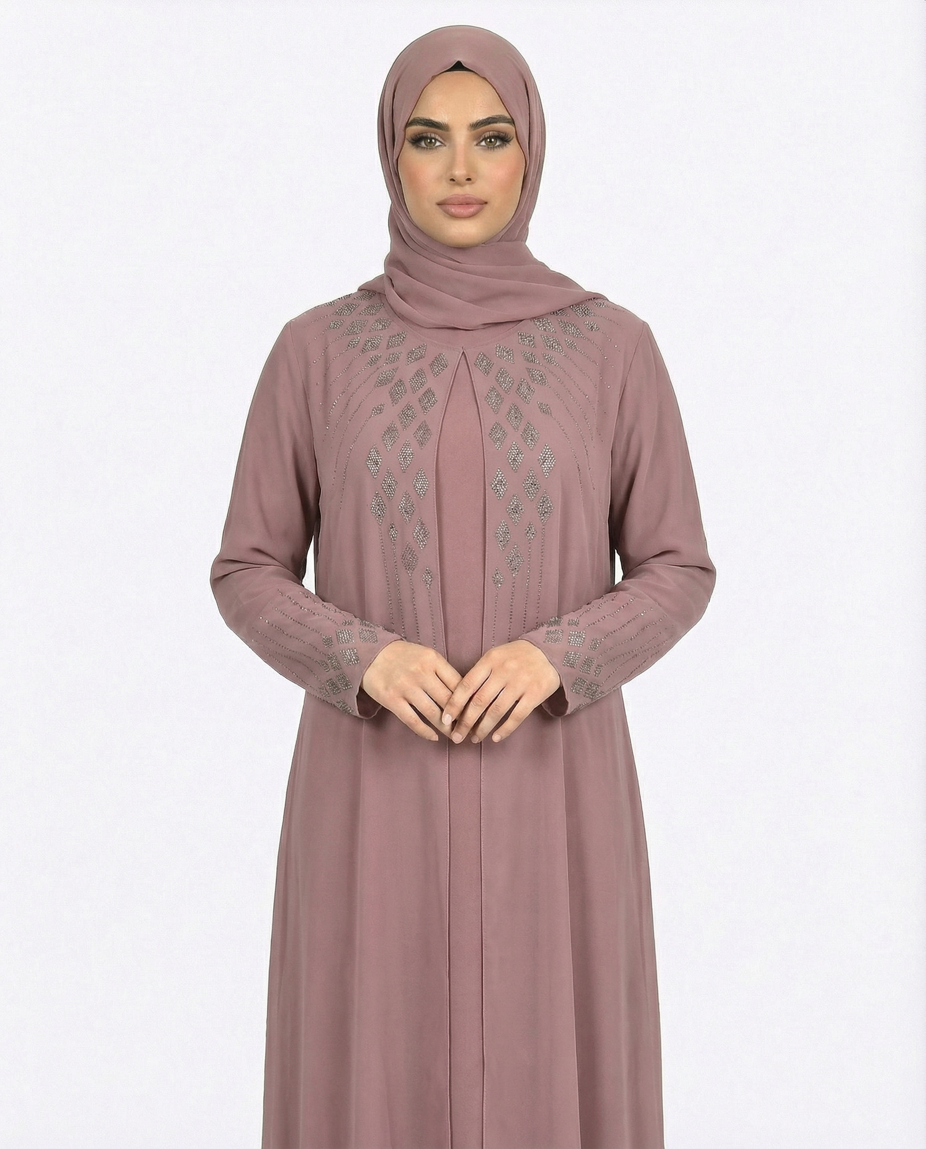 Sparrow Stone-Trim Layered Chiffon Abaya