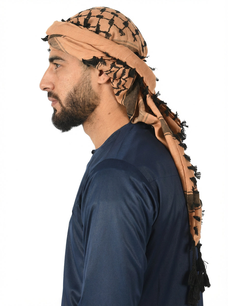 Turkish Coffee Keffiyeh Pattern Tassel Scarf