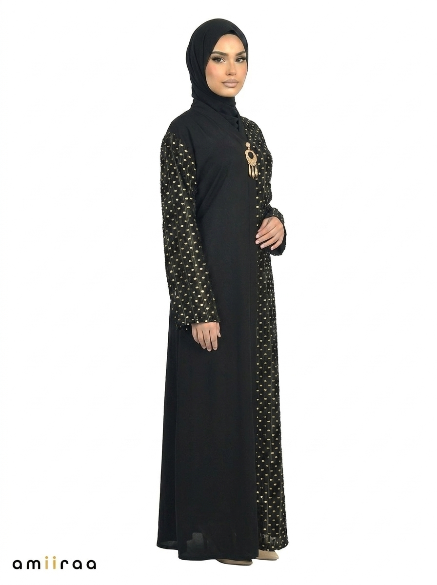 Women’s Elegant Black & Gold Printed Abaya