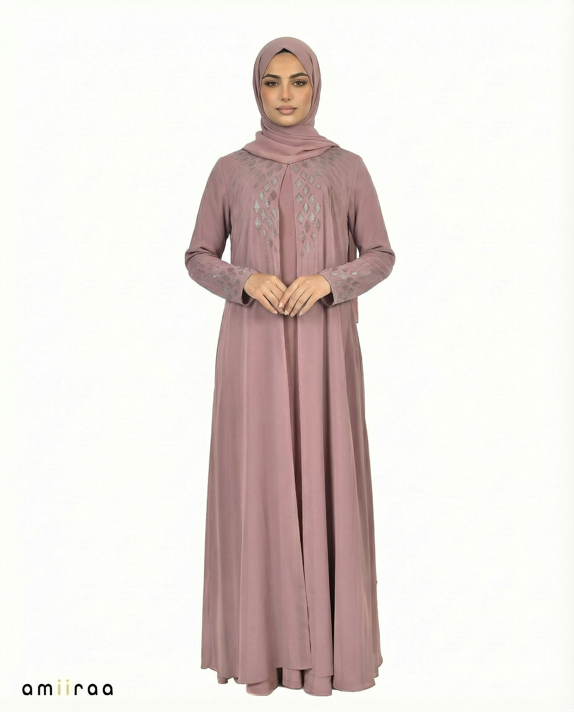 Sparrow Stone-Trim Layered Chiffon Abaya