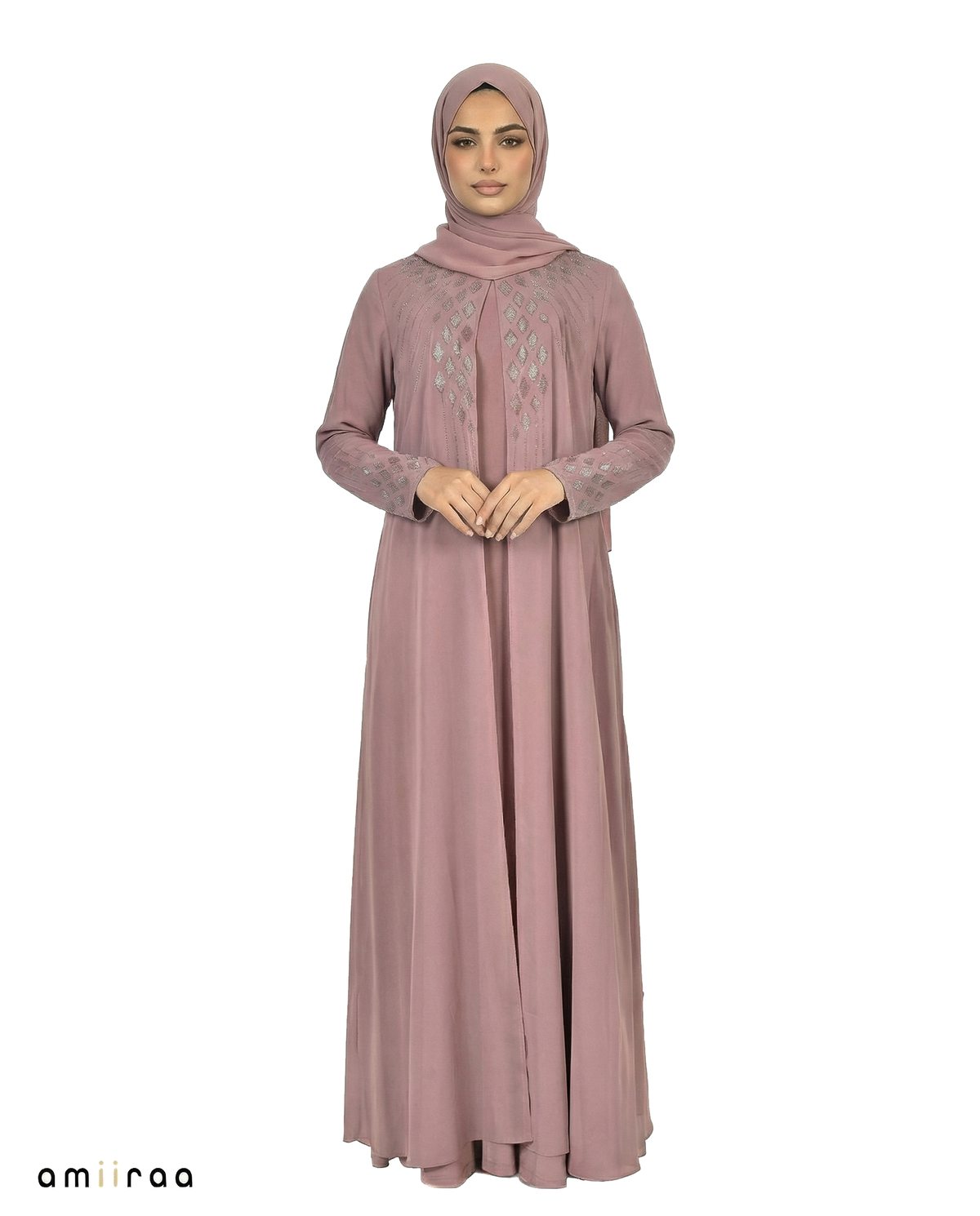 Sparrow Stone-Trim Layered Chiffon Abaya