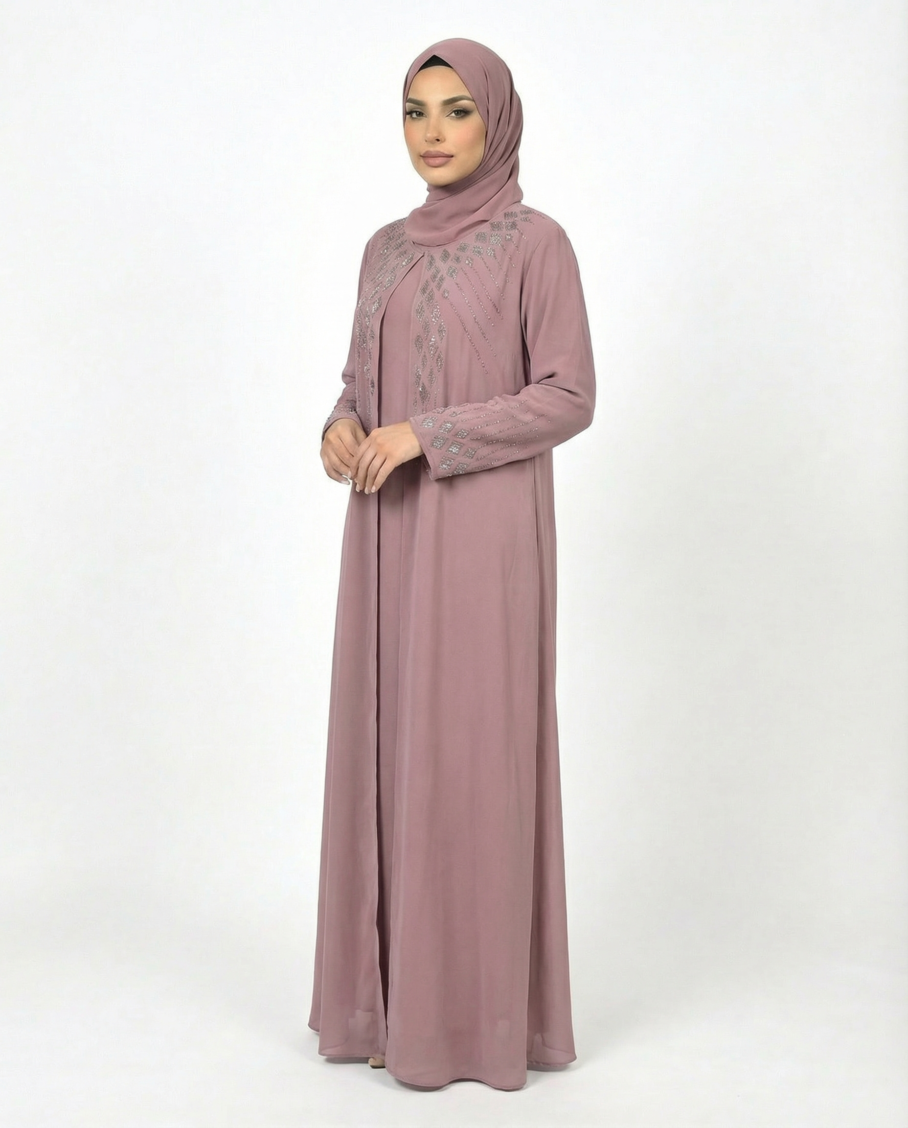 Sparrow Stone-Trim Layered Chiffon Abaya