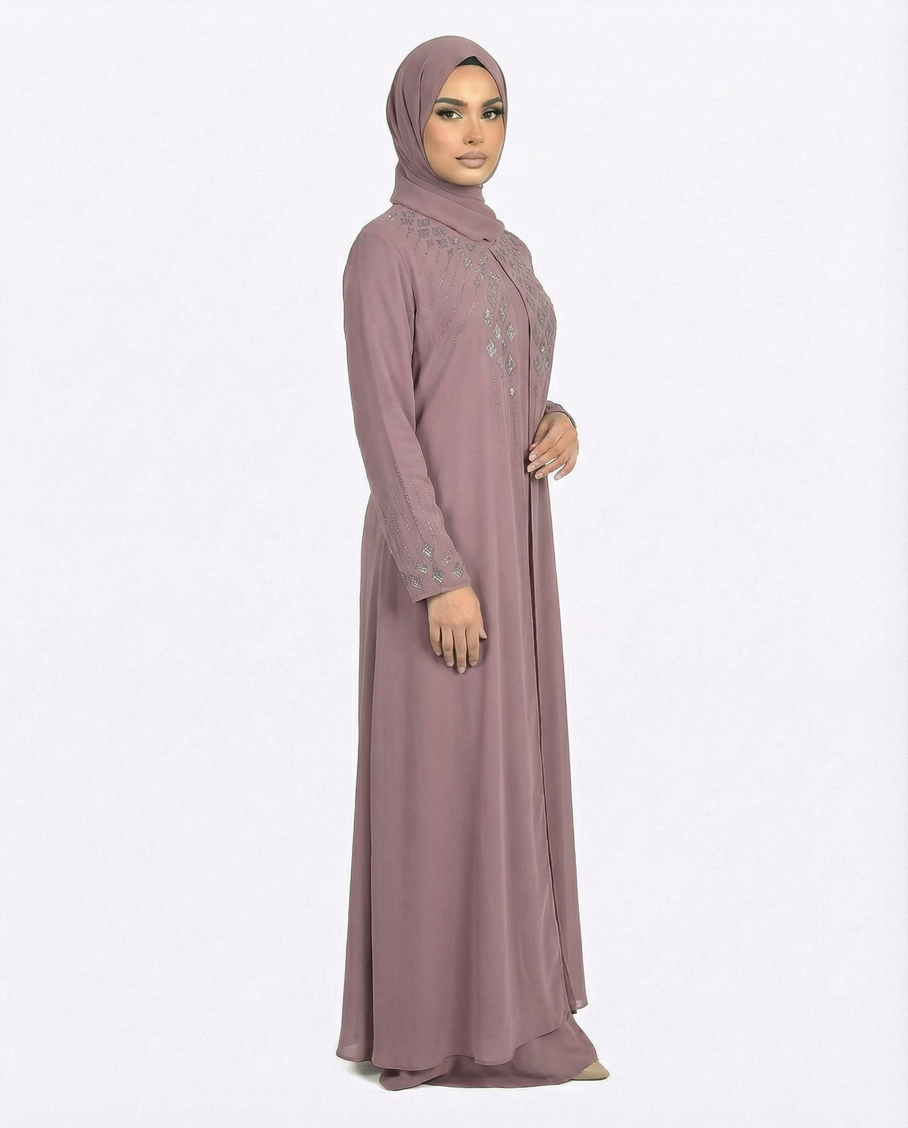 Sparrow Stone-Trim Layered Chiffon Abaya