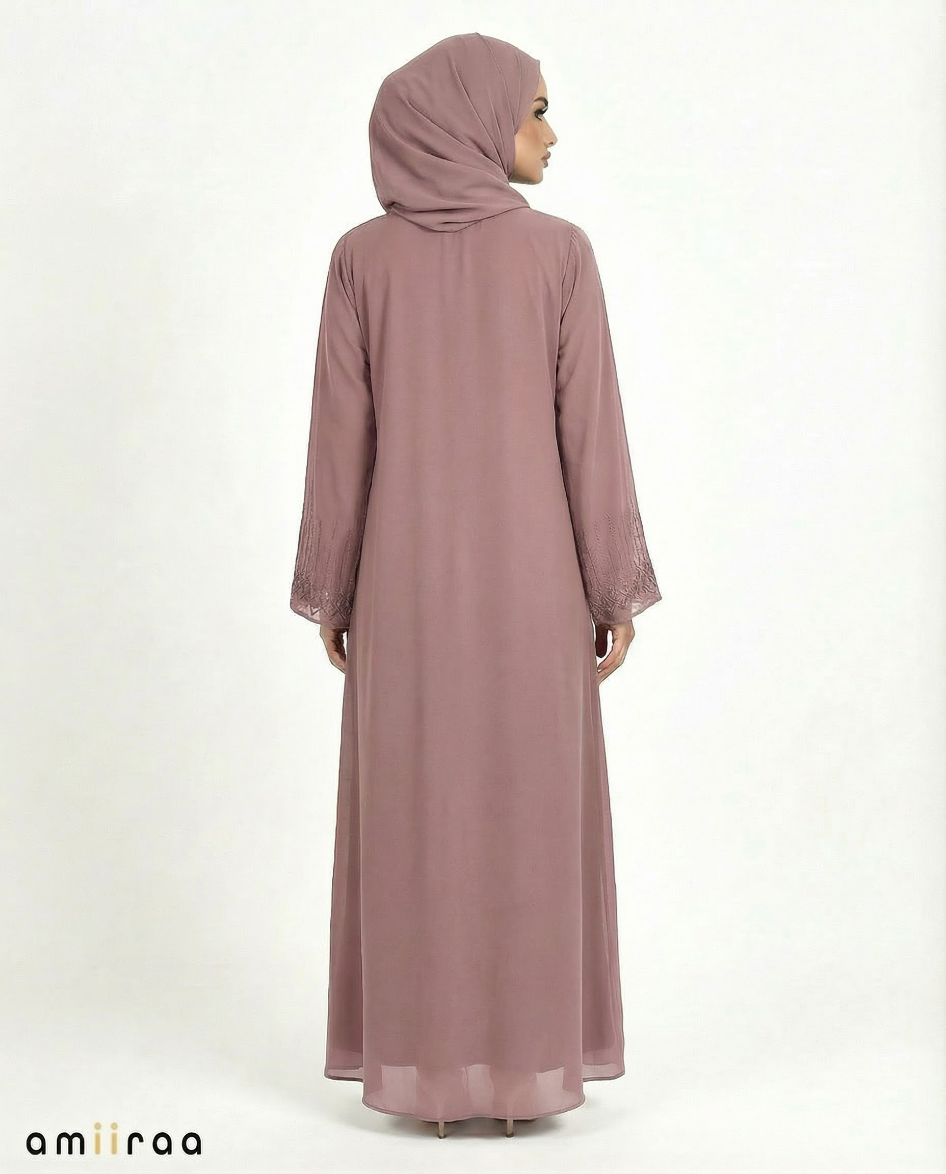 Sparrow Stone-Trim Layered Chiffon Abaya