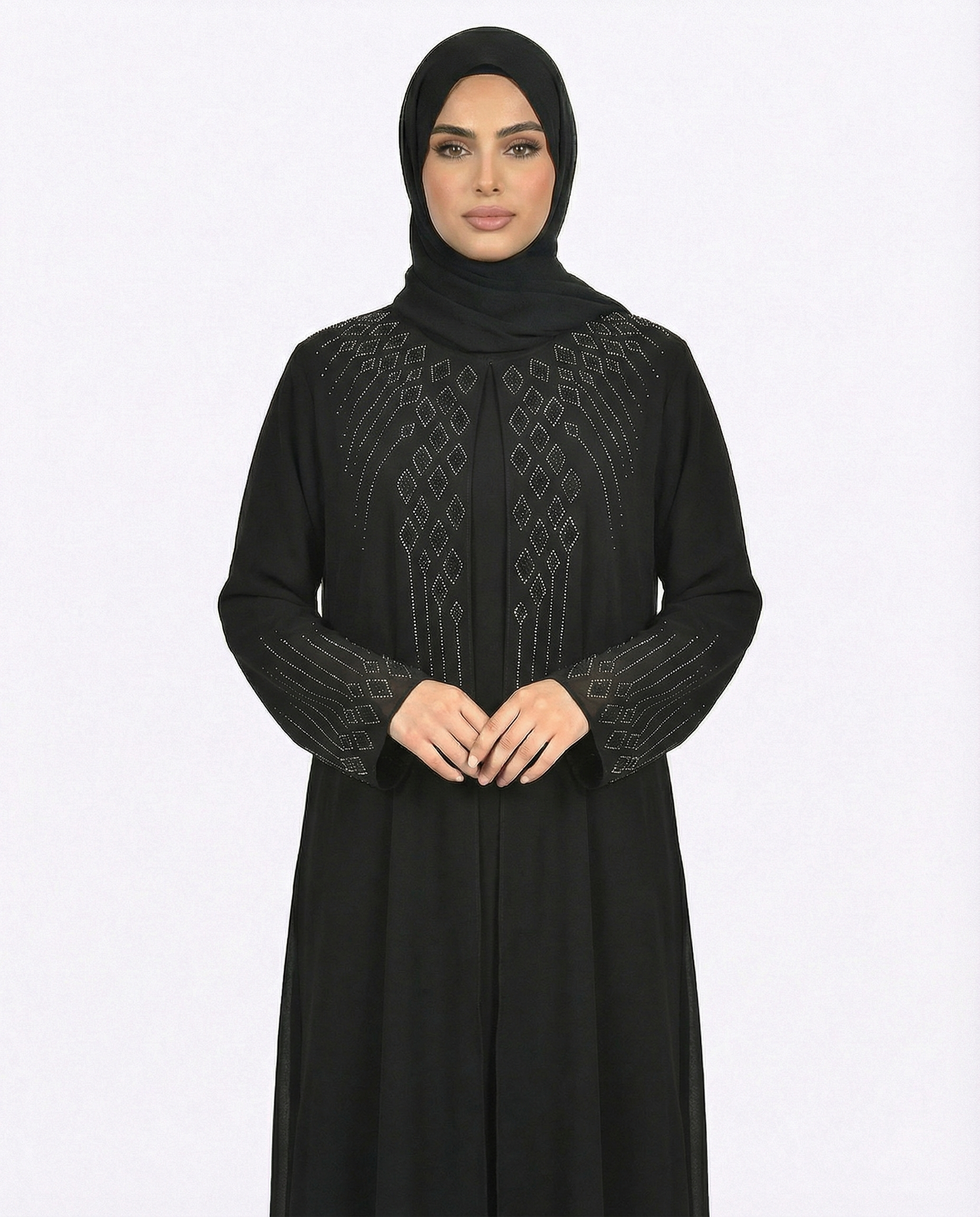 Tap Shoe Stone-Trim Layered Chiffon Abaya