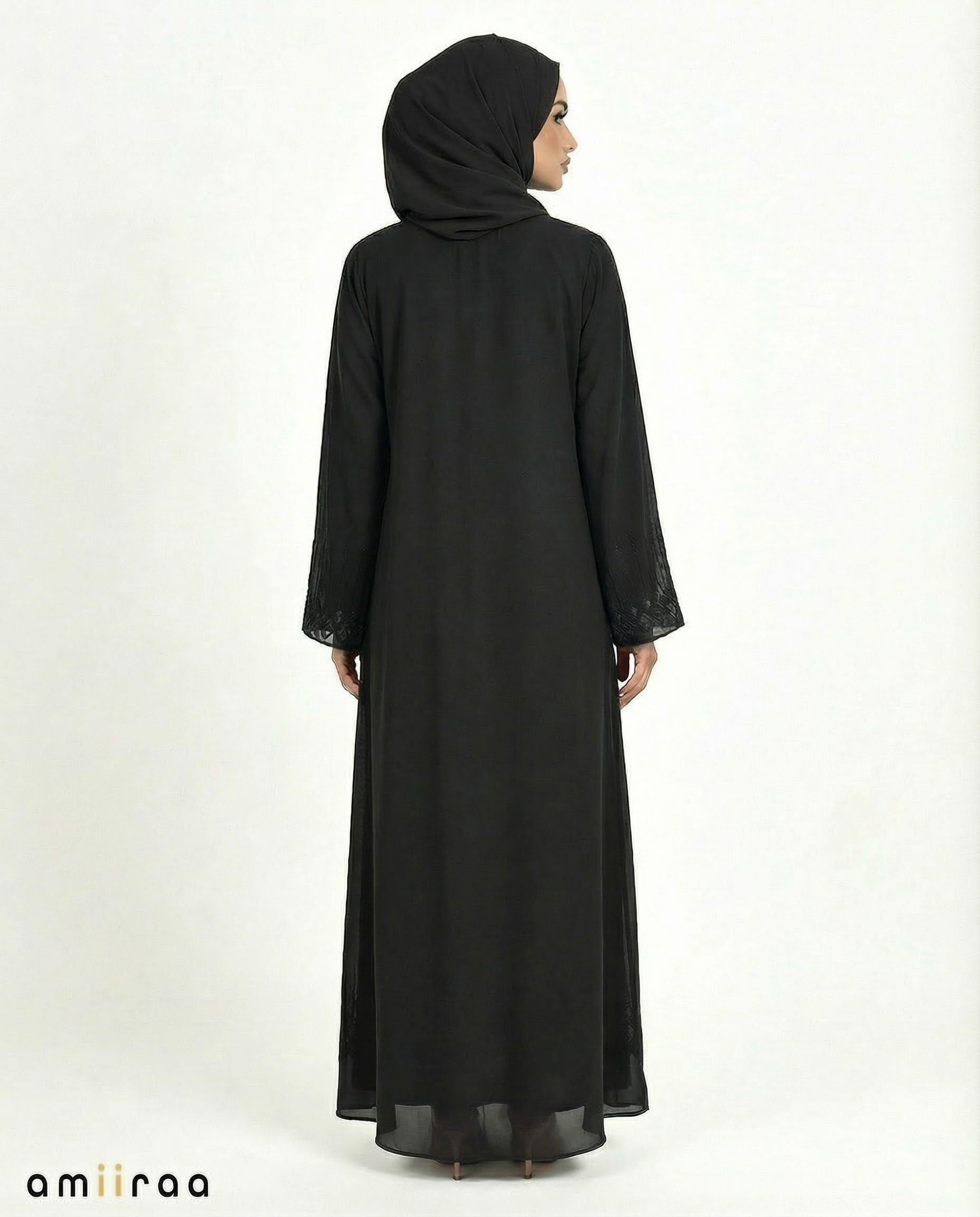 Tap Shoe Stone-Trim Layered Chiffon Abaya