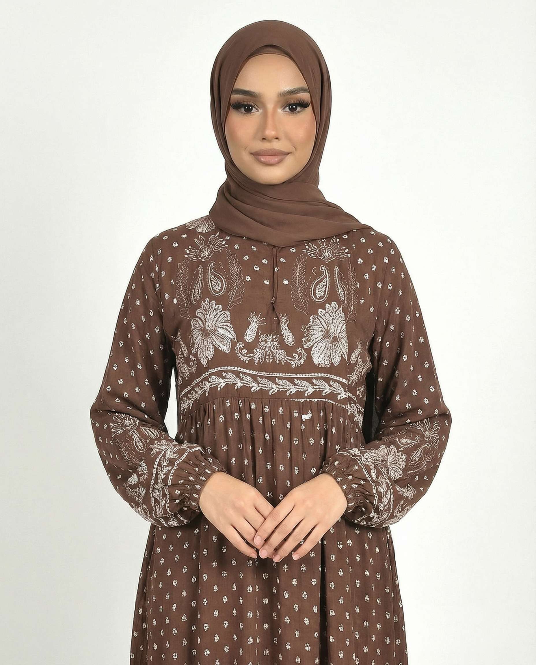 Licorice Bohemian Floral Modest Maxi Dress