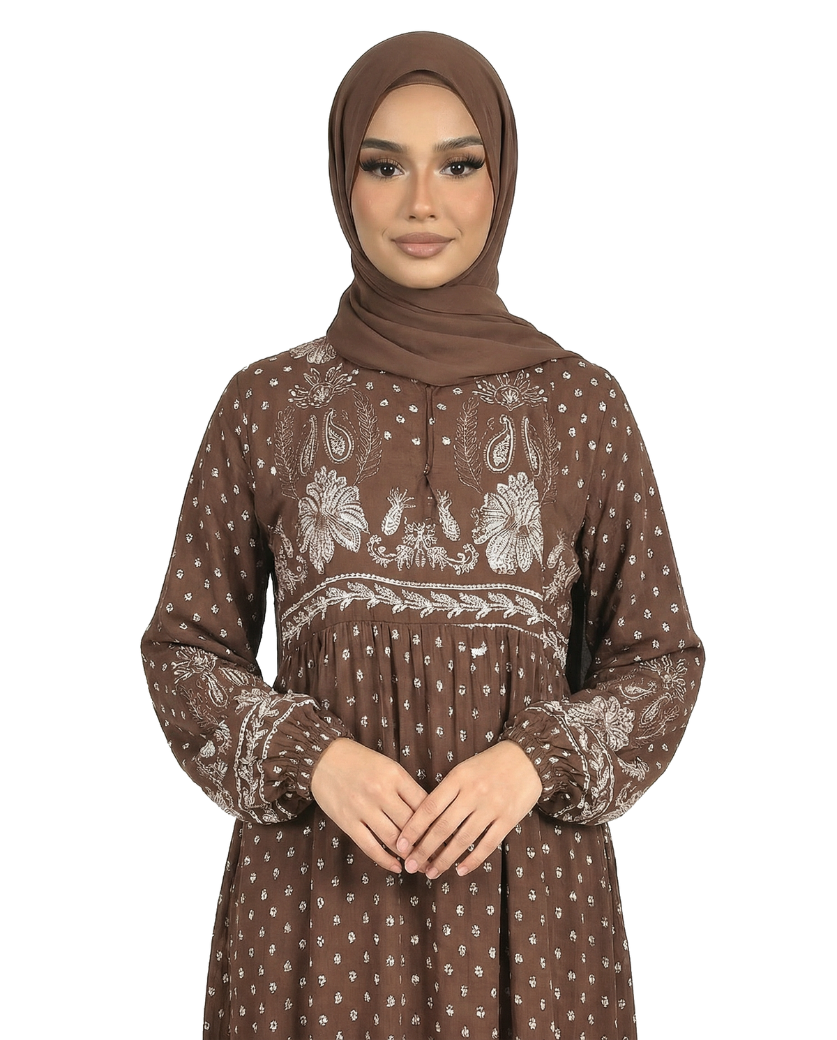 Licorice Bohemian Floral Modest Maxi Dress